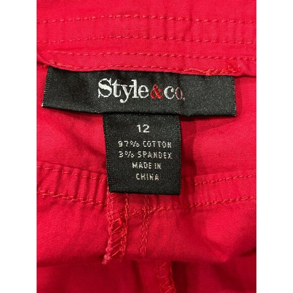 Style & Co Mid Rise Capri Pants Red Sz 12 Button Red Cotton Blend Casual Wear - Picture 6 of 10